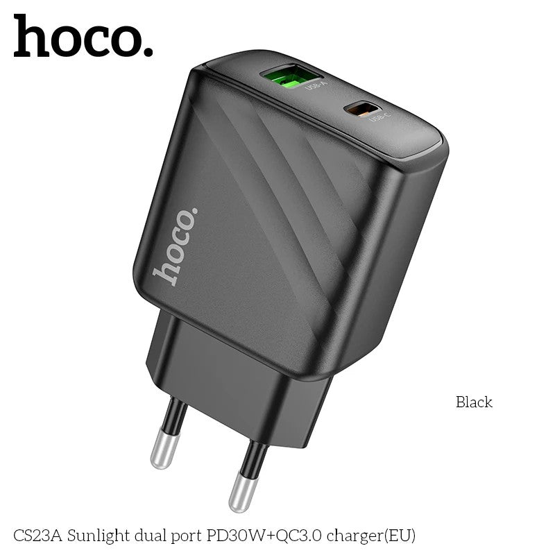 CARICABATTERIE DA RETE HOCO FAST CHARGE 30W USB-C + USB-A N63 NERO