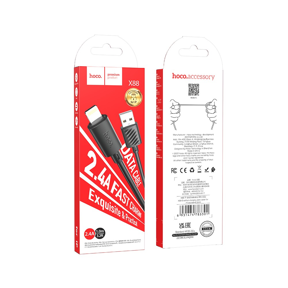 CAVO DI RICARICA HOCO USB-A A LIGHTNING 1M X88 NERO