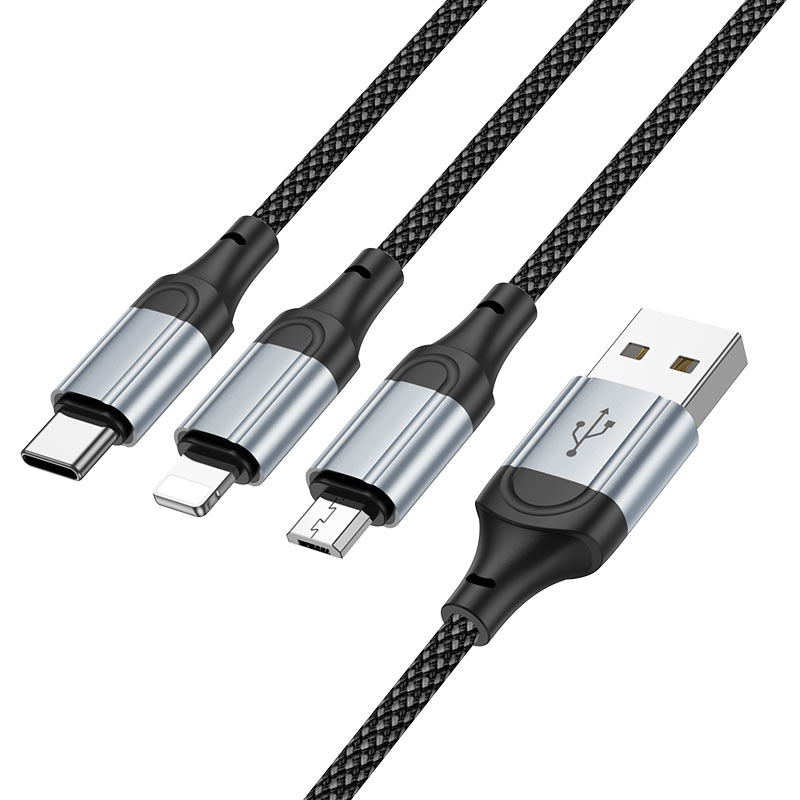 Cavo Di Ricarica Hoco 3 In 1 Usb-a A Usb-c/lightning/micro-usb X102 Nero